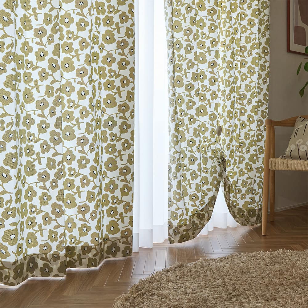 【アウトレット】コットンリネンカーテン キッチュでPOPなフラワー柄にほっこりするコットンカーテン＜キキ＞