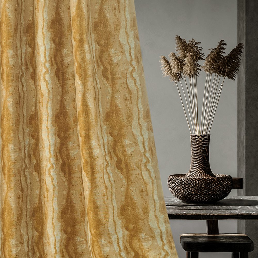 【最短・翌日出荷】アフリカン 遮光カーテン モダンアフリカンを演出。独特な存在感を放つ、ゴールドのタイダイ柄 <バオバブ ゴールド>