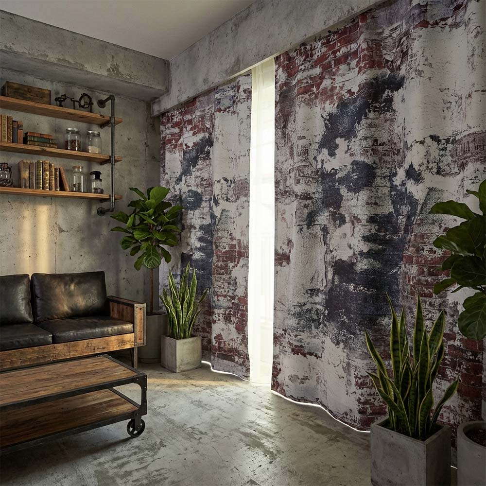 インダストリアルなインテリアに似合う、レンガデザインのおしゃれなカーテン