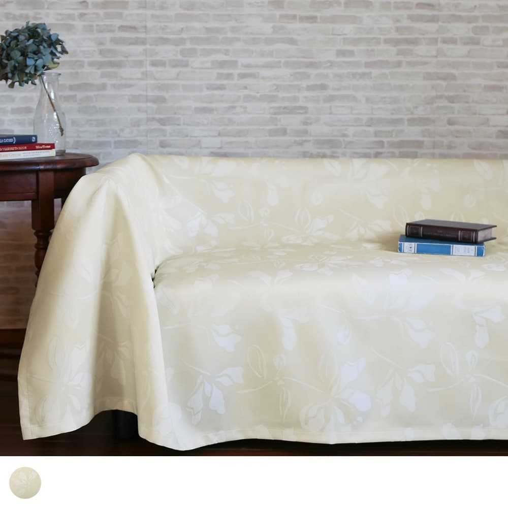 ソファーカバー テーブルクロス ベッドカバー 白い花を織り上げた清楚なジャカードマルチクロス クレメンス 1cm刻みのカーテン パーフェクト スペースカーテン館