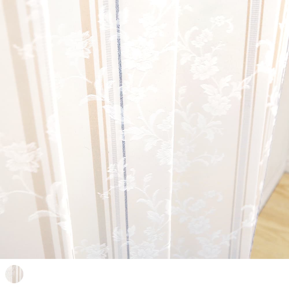 【スーパーアウトレット】完全遮光カーテン シルバーのラメ糸がキラキラと美しいデザインカーテン ＜花しろがね ベージュ＞