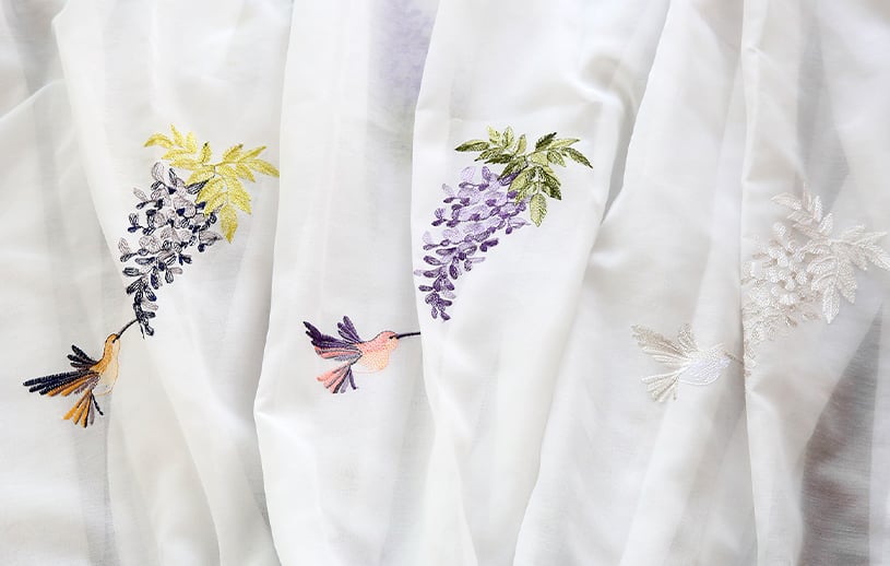花柄 刺繍レースカーテン 花柄 刺繍レースカーテン たわわに咲く藤の花 
