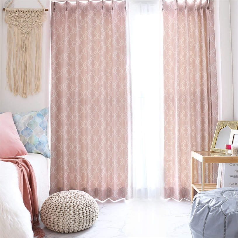 モロッカン 遮光カーテン 人気のモロッカンタイルデザインのオリジナルカーテン＜モロッコタイル ピンク＞