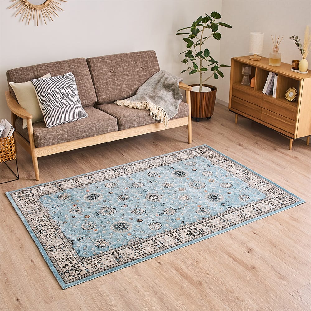 オリエンタルデザイン ラグ 紫 クリーム