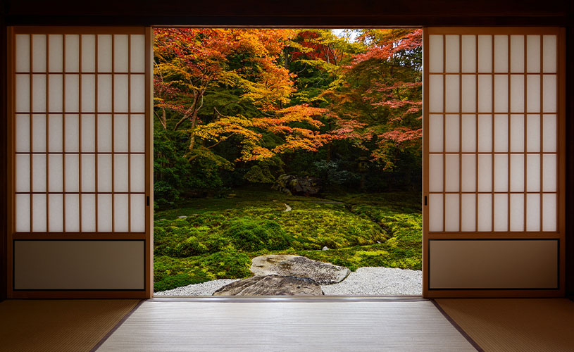 和室から見る庭の紅葉