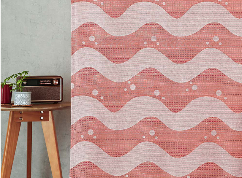 波をグラフィカルにデザインしたレトロポップなジャカード カーテン＜ ウェーブ ＞