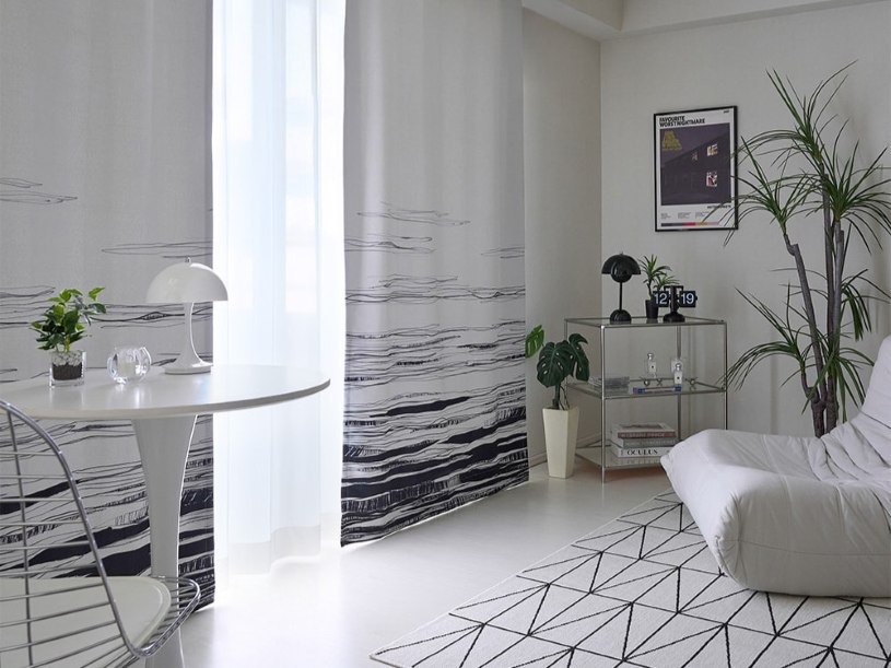 韓国風モダンインテリアに似合うモノトーンアートカーテン